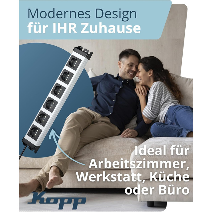 Розподільник розеток Kopp POWERversal сірий/чорний, 6 розеток, 1.4м, з заземленням