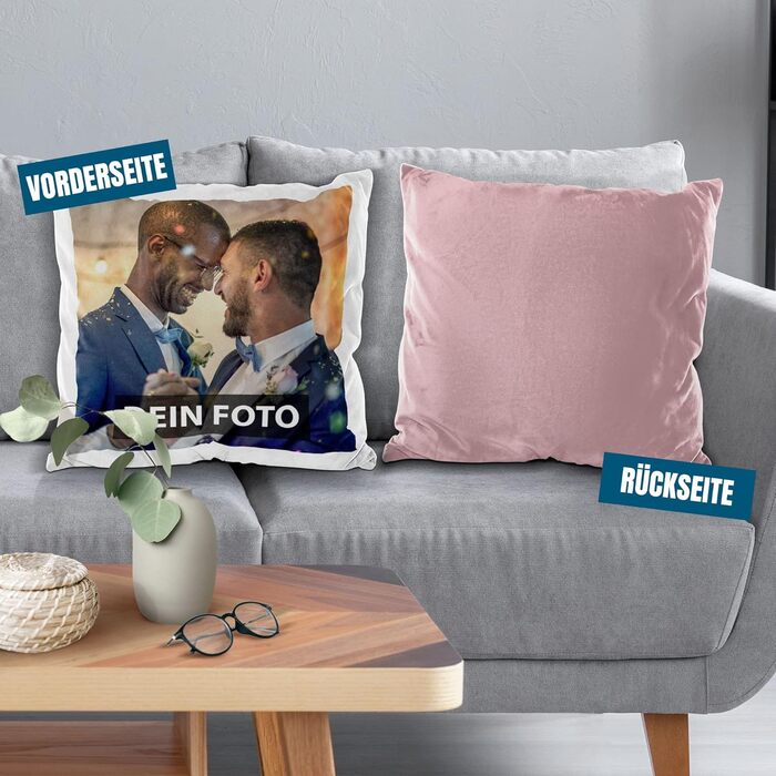 Персоналізована фотоподушка PR Print Royal 40x40 см, м'яка, з фото та текстом, наповнювач у комплекті, рожева зворотна сторона