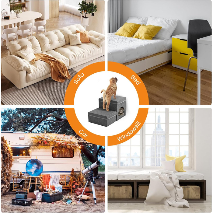 Сходинка для собак Sunowl 2 сходинки, складана, широка, з місцем для зберігання, для маленьких собак та котів, м'яка, неслизька поверхня