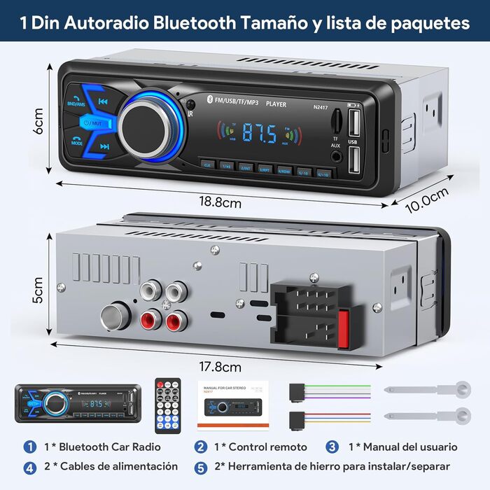 Автомагнітола 1 DIN з Bluetooth, для авто