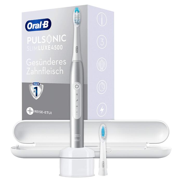 Електрична звукова зубна щітка Oral-B Pulsonic Slim Luxe 4500 Platinum з 3 режимами чищення та кейсом для подорожей