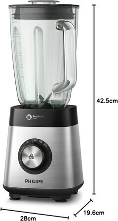 Philips Blender and Smoothie Maker – 1000W, 2-Liter Glass Jar, HomeID App, Variable Speed, ProBlend Crush, Drinking Cups (HR3573/90)