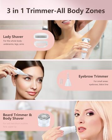 Електричний жіночий тример 3-в-1 для тіла, обличчя, бікіні та ніг. Вологостійкий IPX7, USB-зарядка, білий