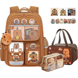 Рюкзак Capybara для дітей: комплект з пеналом та ланч-боксом. Коричневий шкільний рюкзак для хлопчиків та дівчаток