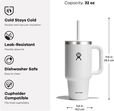 Термостакан Hydro Flask Travel Tumbler 1180 мл (40 Oz) з герметичною кришкою та трубою, нержавіюча сталь, вакуумна ізоляція, колір Cascade (бірюзовий)