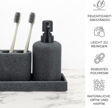Набір для ванної кімнати ZCCZ 6 предметів: органайзер для зубних щіток, дозатор мила, мильниця, підставка для косметики та ватних паличок. Елегантний декор у мармуровій стилі, пісочний колір (чорний, 4 шт.)