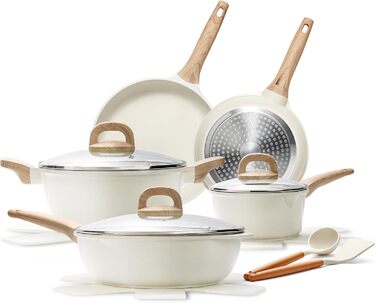Набір посуду 14 предметів з антипригарним покриттям, набір каструль та сковорідок для кухні, посуд з керамічним покриттям, придатний для духовки та посудомийної машини