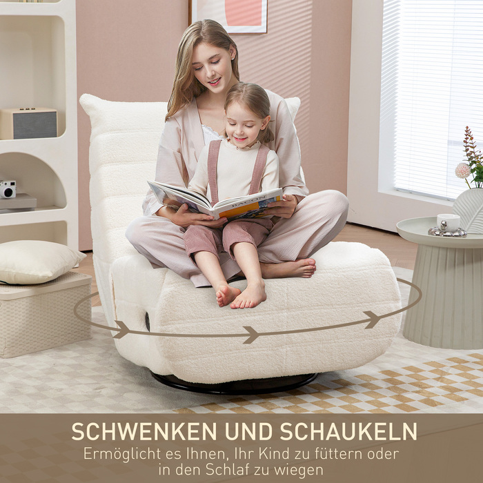 HOMCOM Swivel TV Chair with Reclining Function, Rocking Function, Beanbag Chair, TV Chair with Footrest, Cream