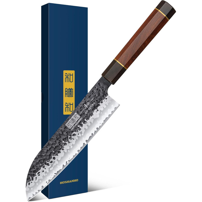Японський ніж Kiritsuke HOSHANHO 23 см, професійний кухонний ніж з 9 шарів вуглецевої сталі, ніж шеф-кухаря, універсальний ніж з подарунковою коробкою (18 см ніж Сантоку)