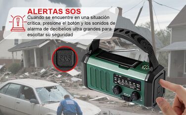 Радіостанція на сонячній енергії з живленням від ручки 20000 mAh з SOS-сигналом, FM/AM, ліхтарик, компас, для кемпінгу та надзвичайних ситуацій (зелене)