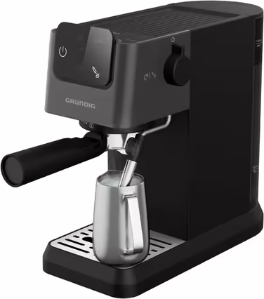 GRUNDIG KSM 4330 Espresso Machine with Milk Frother, for Ground Coffee, Removable Water Tank, Touch Display, 1626 W Power, Memory Function, Black