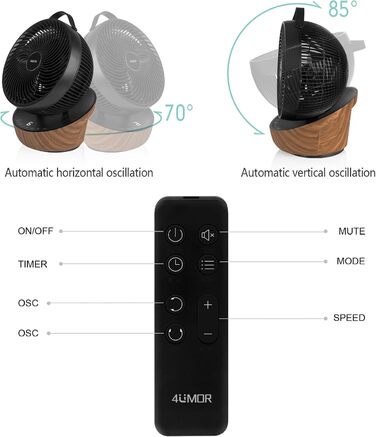 Вентилятор 4UMOR Turbo: тихий, 21W, 12 швидкостей, 3D циркуляція повітря, таймер 8H, для спальні/офісу, 30 м²