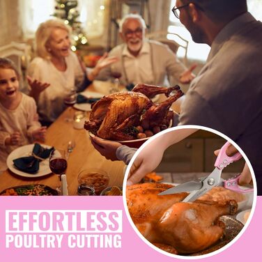 Кухонні ножиці 5-в-1 з пінцетом, титанове покриття, нержавіюча сталь, для кухні, птиці, риби, м'яса (чорний & рожевий)