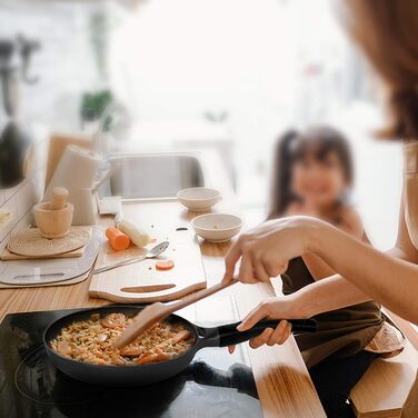 Сковорода 28 см з індукційним покриттям, знімний ручка, універсальна сковорода без BPA, алюмінієвий лиття, чорна (діаметр 24 см)