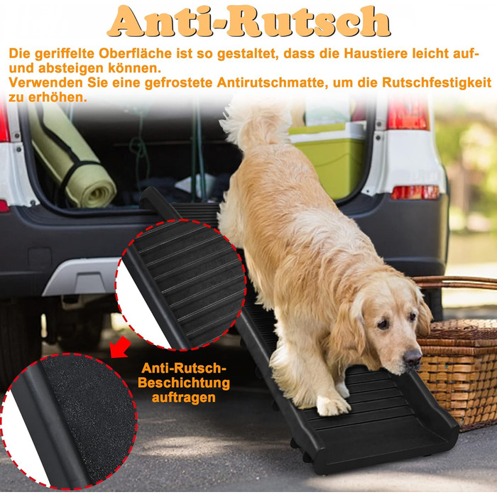 Рампа для собак UISEBRT, складана, для багажника авто, до 90 кг, 156 x 40 см, чорна