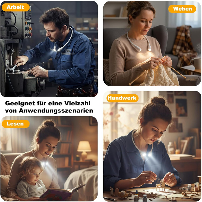 Ліхтар на шию для рукоділля Lumi Crealis: лампа для в'язання, читання, шиття, ремонту з регульованою яскравістю (3 кольори, 9 рівнів)