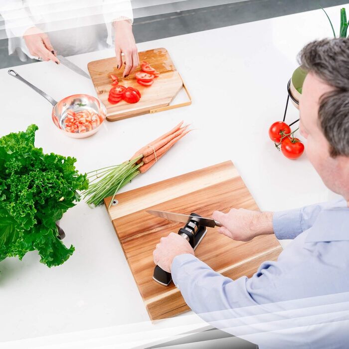 Точилка для ножів Spitzer Premium ручна, 2 ступені, для сталевих ножів, з антиковзною основою, нержавіюча сталь/чорний