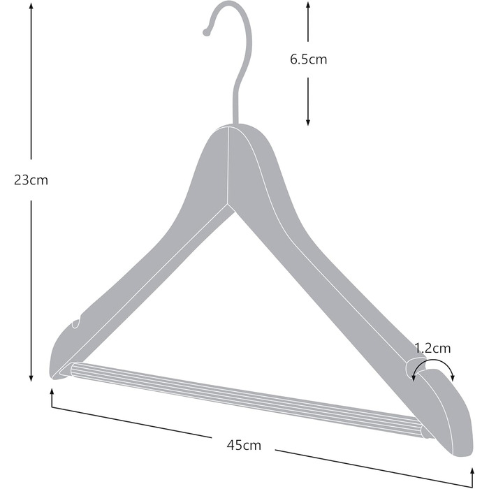 Дерев'яні вішалки для одягу Hangerworld, 10 шт., з антиковзним вигином для штанів та поворотним гачком 360°, ширина 45 см, для сорочок, блузок, светрів, курток та штанів/спідниць