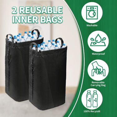 110L Deposit Bottle Collection Container with Lid & 2 Removable Carrying Bags, Large Deposit Bottle Storage, Container for Empty Bottles & Recyclable Glass Storage, Kitchen Pantry Bottle Bag