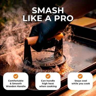 Прес для котлет Burger Smasher™ з чавуну для приготування соковитих смажених бургерів | Прес для смаження бургерів, вага для приготування м'яса