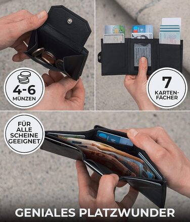 Гаманець Koruta Slim з RFID захистом та відділенням для монет (Carbon, Чорний) + AirTag. Картхолдер для чоловіків та жінок