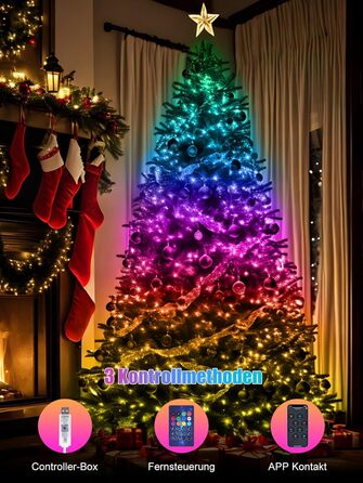 Льо́мка́ гірля́нда зовнішня́, кольоро́ва, RGB, Smart IC, керування через пульт та додаток, 99+ режимів, синхронізація з музикою, таймер, USB, вологостійка для саду, дерева, батуту, Хеллоуїну, вечірки