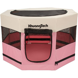 Клітка-загон для собак, котів, кроликів та морських свинок XhuangTech, рожева, з м'якого матеріалу, складана, 87.6 x 87.6 x 54.9 см