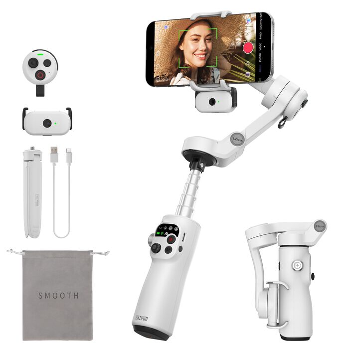 ZHIYUN Smooth Q5 Ultra Combo: Стабілізатор для смартфона з AI-трекінгом, керуванням голосом, пультом ДУ та світлом, 13.5год роботи, 3-осьовий