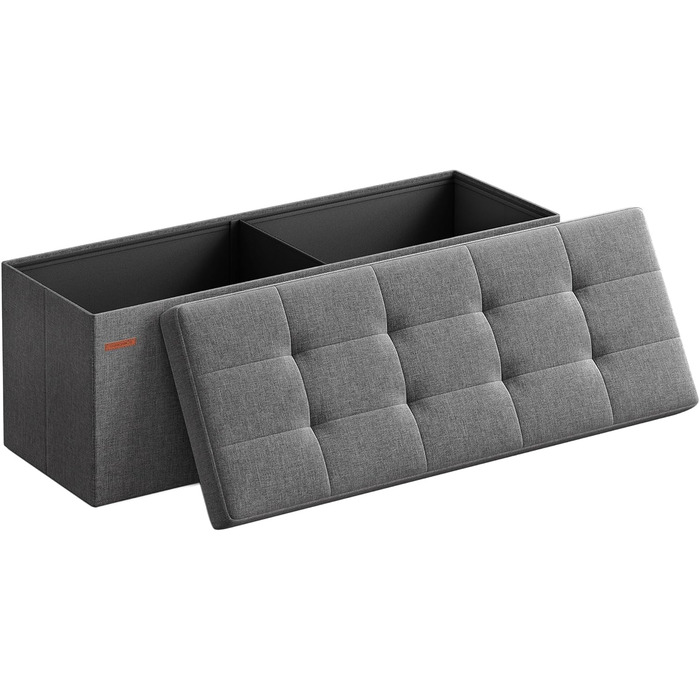 SONGMICS Storage Ottoman, Folding Bench, 38 x 110 x 38 cm Footstool, Storage Box, Load Capacity up to 300 kg, for Living Room, Bedroom, Entryway, Slate Grey LSF77K 110B cm Slate Grey
