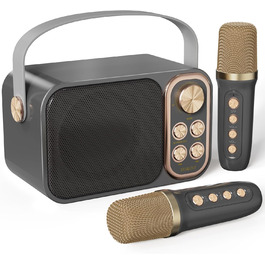 Караоке машина з 2 мікрофонами, портативна Bluetooth колонка для дітей та дорослих, 7 голосових ефектів, ідеально для вечірок та днів народжень (Чорний)