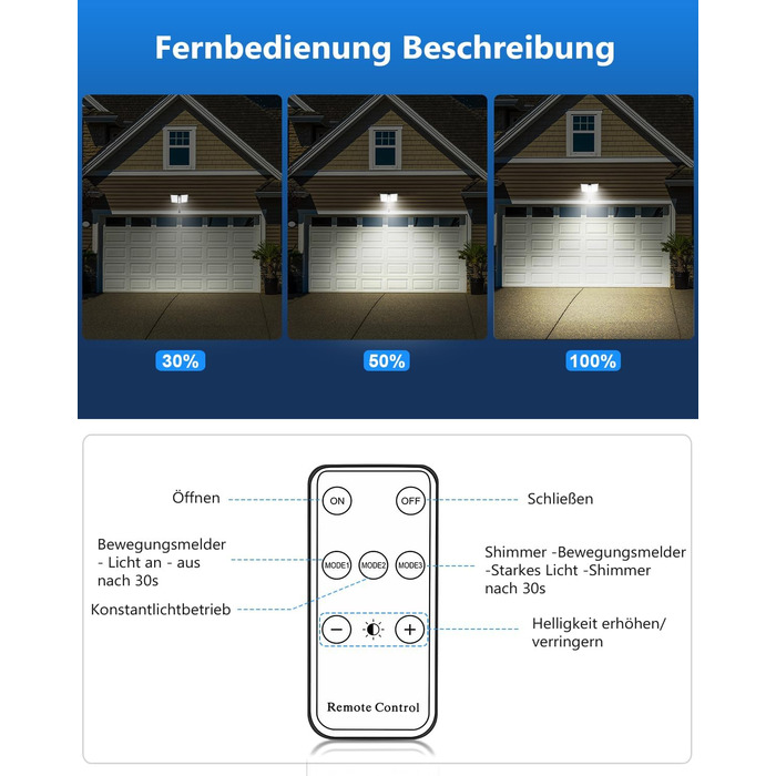 Street light spotlight guide light wall light with motion sensor 200W solar street lamp 180LED solar lights with remote control, 6500K outdoor floodlight for garden, hotel, courtyard, garage, pack of 2