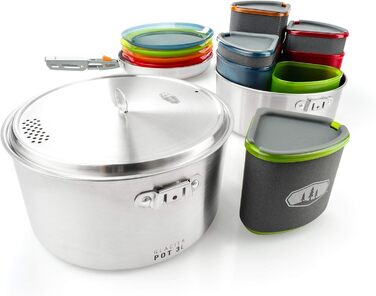 Набір посуду GSI Outdoors Glacier Edelstahl для кемпінгу та подорожей на 4 особи (нержавіюча сталь)