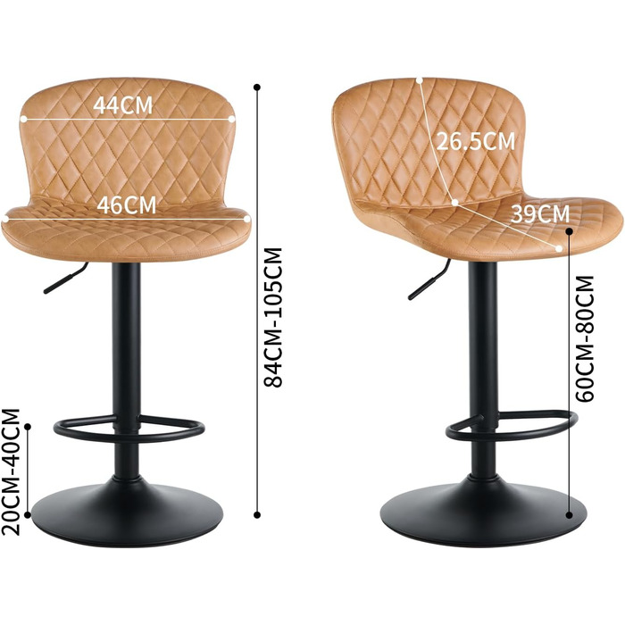 JaHECOME Faux Leather Bar Stools Set - Adjustable Height, 360° Swivel Bar Chairs with Backrest & Padded Seat for Bar, Kitchen, Bistro, Counter, Dining Room & Cafe (Set of 4, Brown PU Leather)