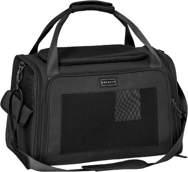 Переносна сумка-переноска для котів та собак Petsfit, розкладний дизайн, з м'яким розкладним килимком, чорна (47x30x30 см)