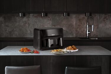 Фритюрниця повітряна Hisense HAF2700DCD, 2700 Вт, 11 л, 8 програм, антипригарне покриття, дисплей, енергоефективна, SyncServe, чорний, подвійний кошик