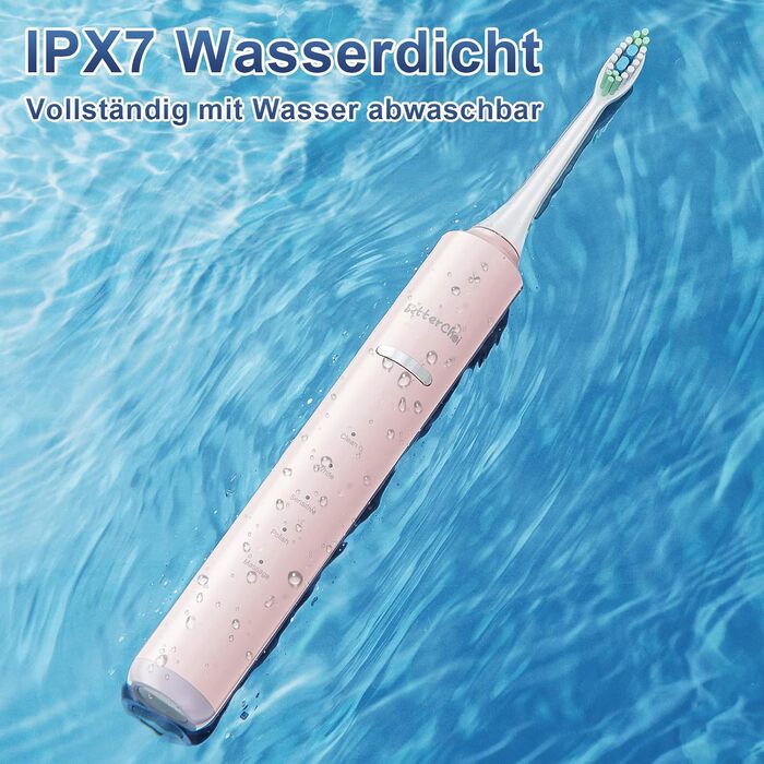 Електрична зубна щітка Betterchoi з магнітною левітацією, 41 000 VPM, 4 насадки, IPX7, 180 днів роботи, 5 режимів, таймер, рожева