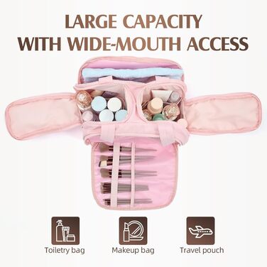 Кultурний мішечок Axcone для подорожей: великий, легкий, зручний органайзер для косметики та туалетних аксесуарів (рожевий)