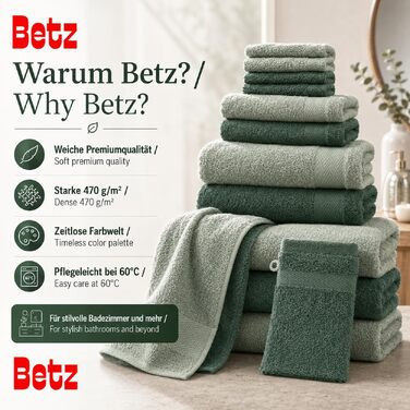 Набір рушників Betz Premium 12 предметів, 100% бавовна, Oeko-TEX, 470 г/м², колір сіно-зелений/ялиновий
