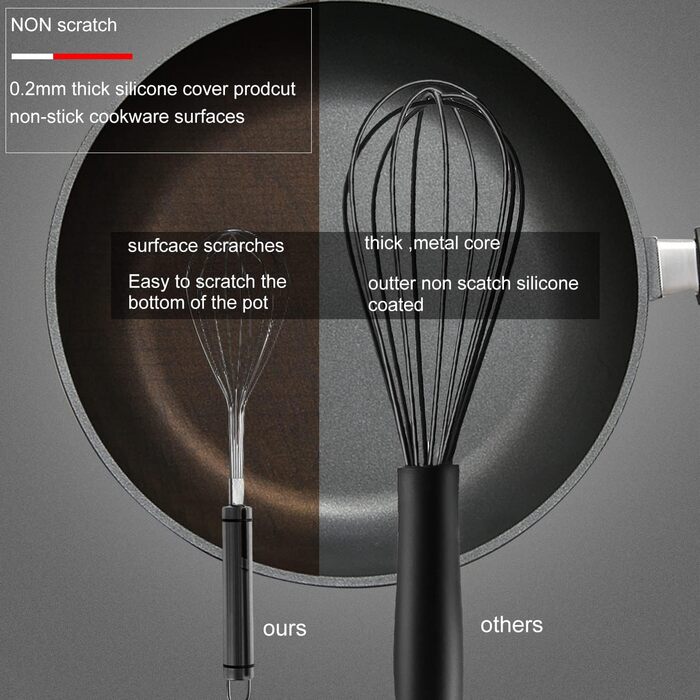 Набір силіконових вінчиків Schneebesen 2 шт. Чорний, для змішування, збивання, збивання та перемішування. Підходить для кухні, з нержавіючої сталі, з антипригарним покриттям.