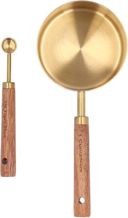 8-Piece Stainless Steel Measuring Cup Set with Wooden Handle – Premium Bartender Scale, Measuring Spoon, Baking Tool Set for Precise Measurements