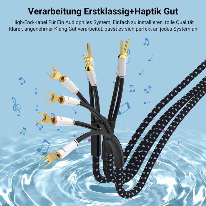 Акустичні кабелі Tertullus OFC посріблені з банановими роз'ємами для HiFi системи, домашнього кінотеатру та підсилювача, 2.5м (пара)