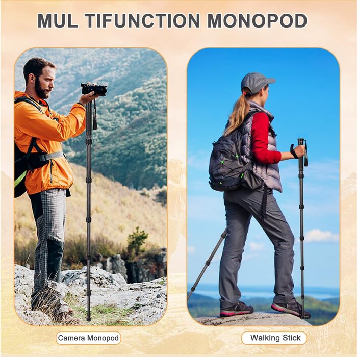 Штатив монопод Koolehaoda KQ-326C: карбонове, 44-174 см, 6 секцій, 32 мм, для фото та відео