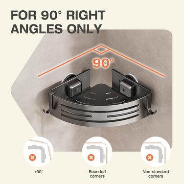 Поличка для душу Lekesky без свердління, кутова, з міцними присосками, алюміній, нержавіюча сталь, знімна, 2 шт., Gunmetal Grey