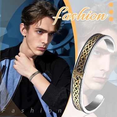 Чоловічий браслет JewelryWe з нержавіючої сталі з вовком, плетіння, стиль вікінг/байкер, відкритий браслет, срібло/золото/чорний, еластичний, набір 2 шт. (Молот Тора)