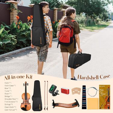 Скрипка CAHAYA з масиву дерева 4/4 матова, ручної роботи: повний набір для початківців, дорослих, учнів та дітей 12 років - скрипка з масиву дерева, футляр, підставка для плеча, тюнер, колінь