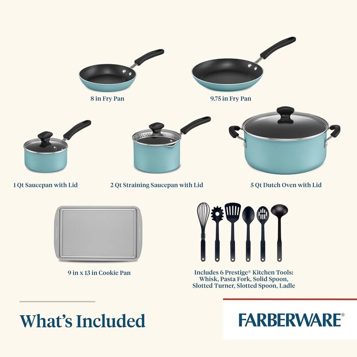 Набір кухонного посуду Farberware Cookstart DiamondMax: 15 предметів, антипригарне покриття, включає форми для випічки та кухонні аксесуари, миється в посудомийній машині