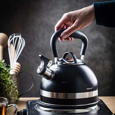 Чайник Kinghoff 1.8L з нержавіючої сталі з свистком, Induktion, матовий чорний KH-1858