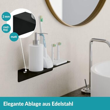 WEISSENSTEIN Badablage without Drilling - Stainless Steel Shelf for Bathroom - 14 x 9.5 x 5 cm (24 cm, Black)