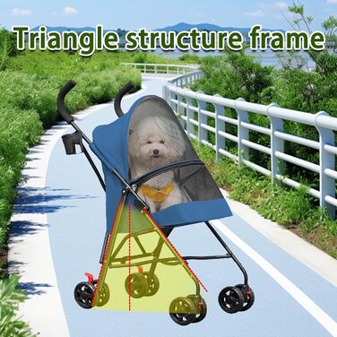 Візок для собак та котів OHMG, складаний, до 20 кг, з гальмами, великий кошик, 3 вікна, тримач для напоїв, блакитний