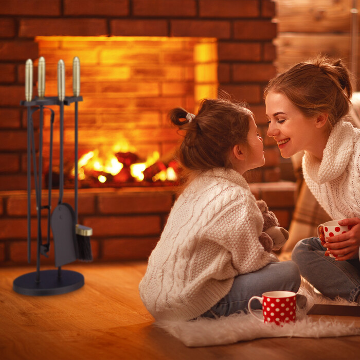 Relaxdays 5-Piece Fireplace Set black/gold